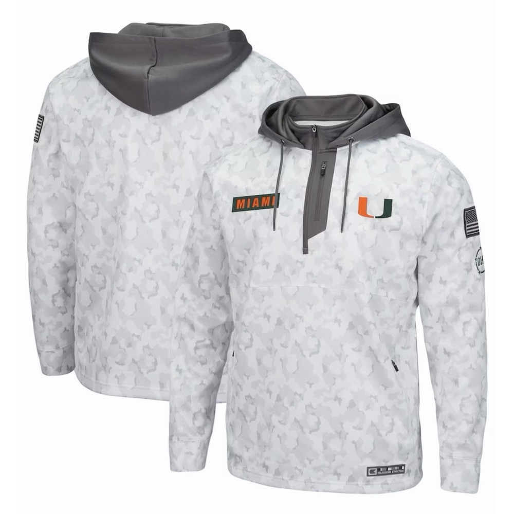 Colosseum Camo Miami Hurricanes OHT Military Appreciation Quarter-Zip Hoodie 3XL
